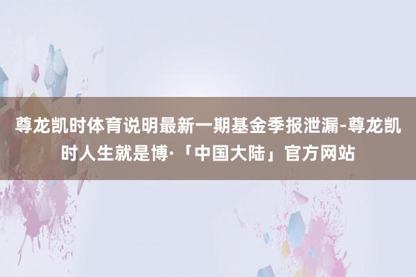 尊龙凯时体育说明最新一期基金季报泄漏-尊龙凯时人生就是博·「中国大陆」官方网站